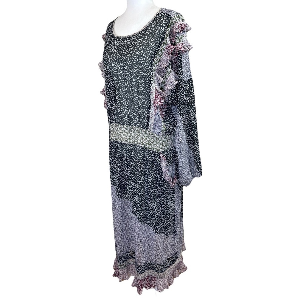 Diane Freis, Women’s Vintage Floral Midi Dress, Ruffle, Black One-Size / X-Large - Picture 8 of 17